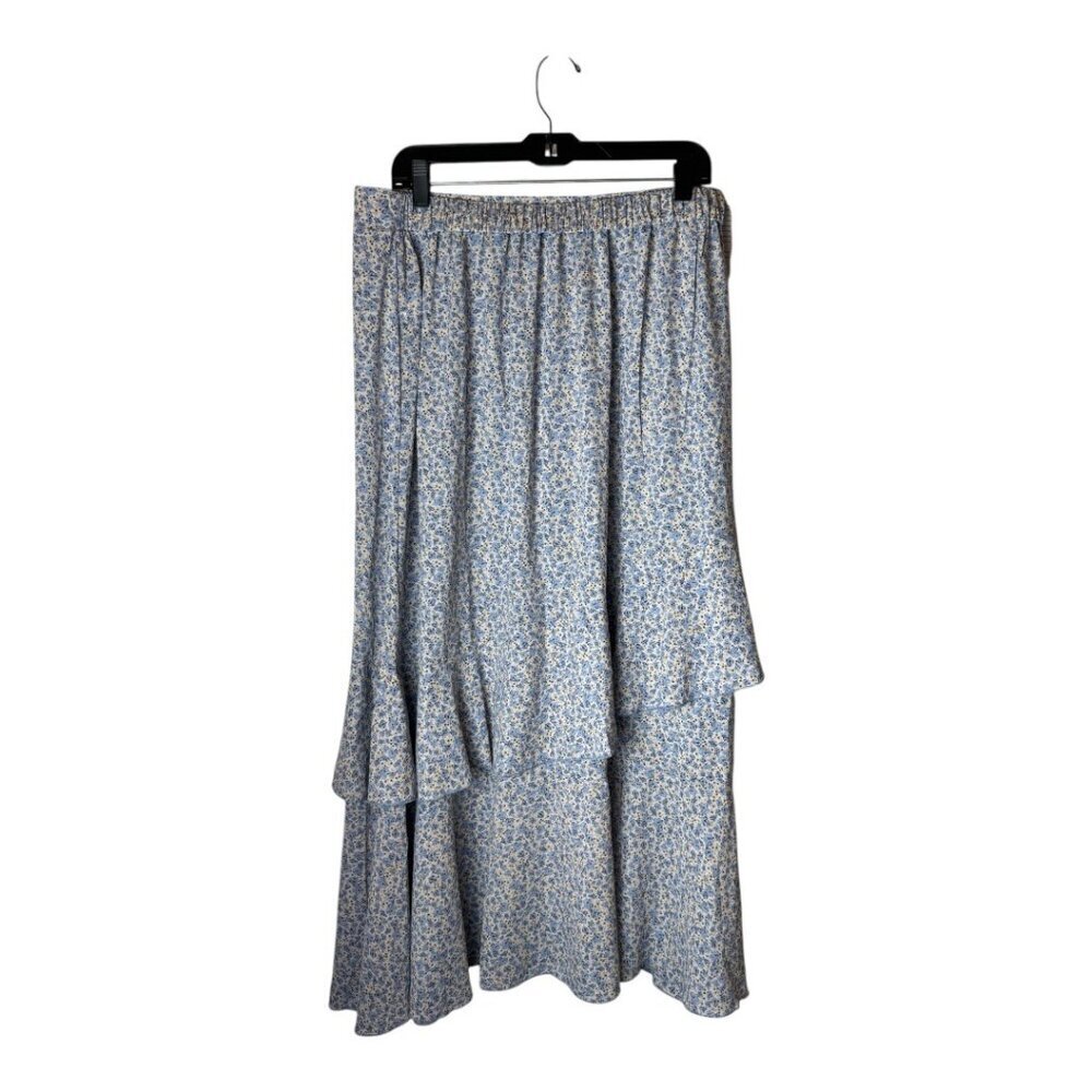 BTFBM Skirt Women XL Blue Floral‎ Print Asymmetric Ruffle Hem Boho Maxi NWT - Picture 4 of 11